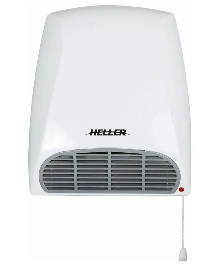 Heller Bathroom Wall Fan Heater 2000W with Pull Switch Cord 2 Speed Settings