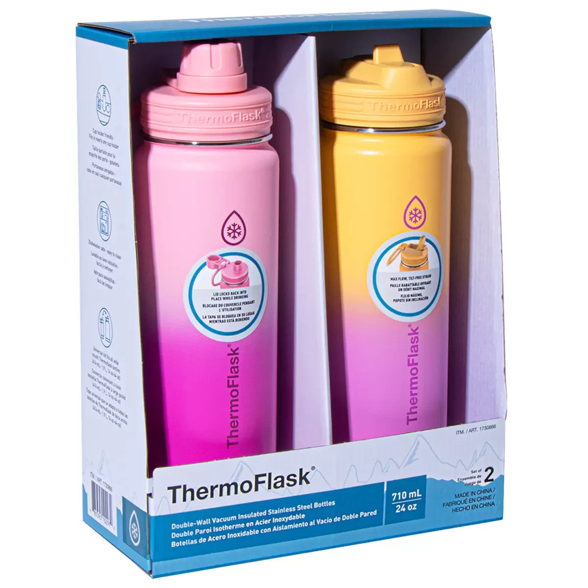 2x ThermoFlask Ombre Double Wall Vacuum Insulated Stainless Steel Bottle 710ml