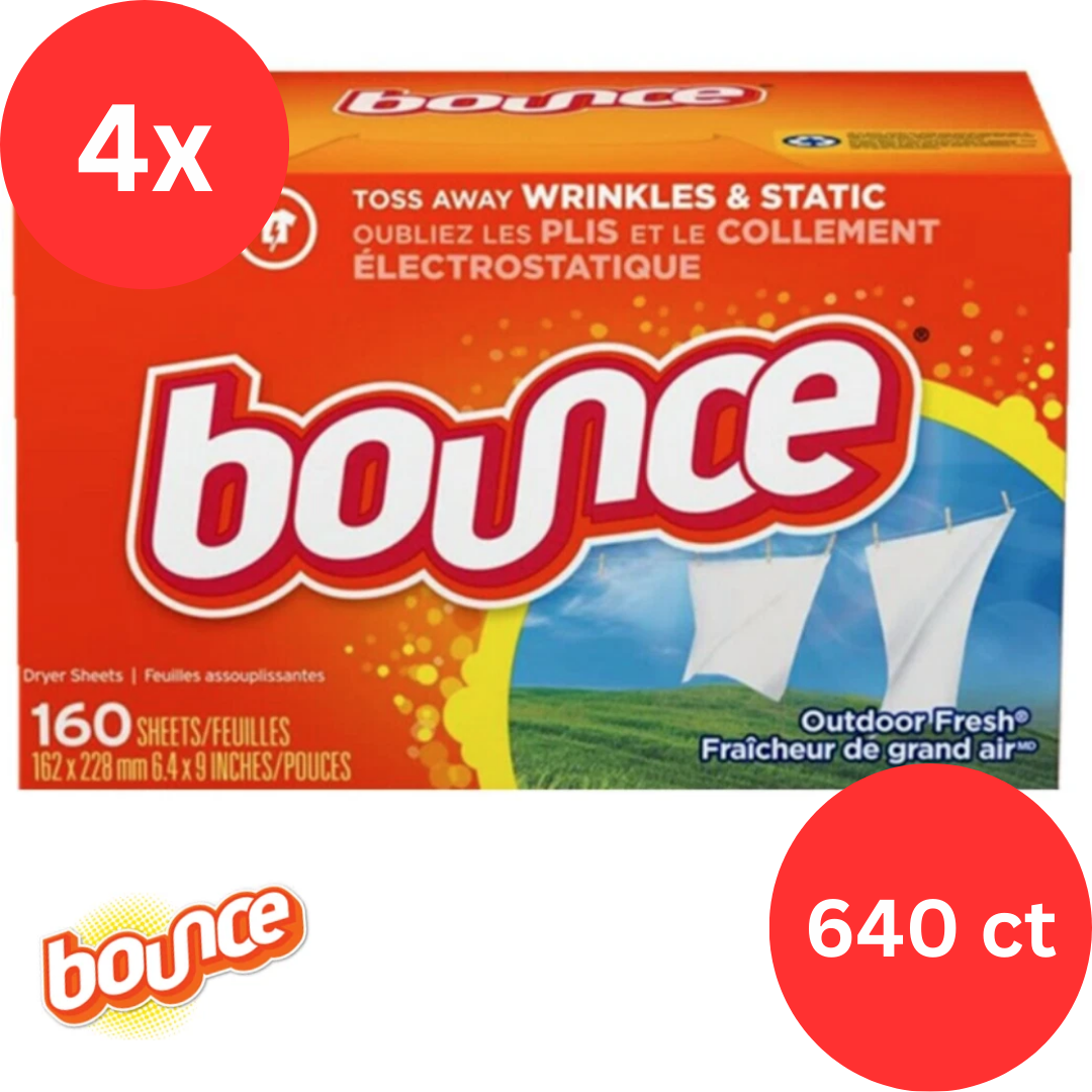 Bounce Fabric Softener Dryer Sheets Outdoor Fresh Scents Soft Clothes 4 x 160