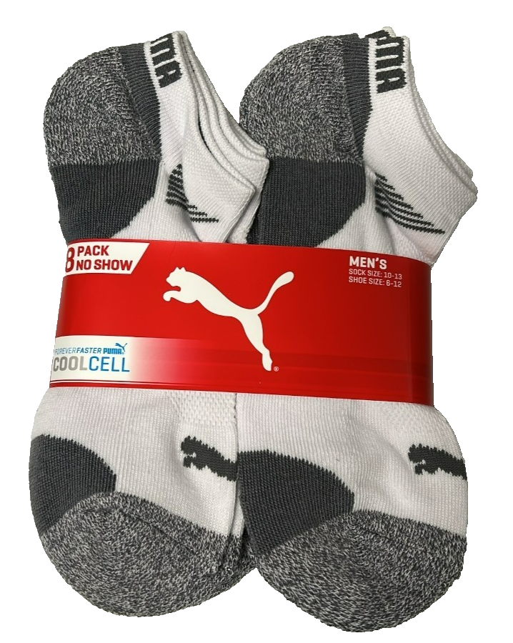 Puma Men's No Show Sock CoolCell Casual Sport Socks Size 6-12  White 8 Pack