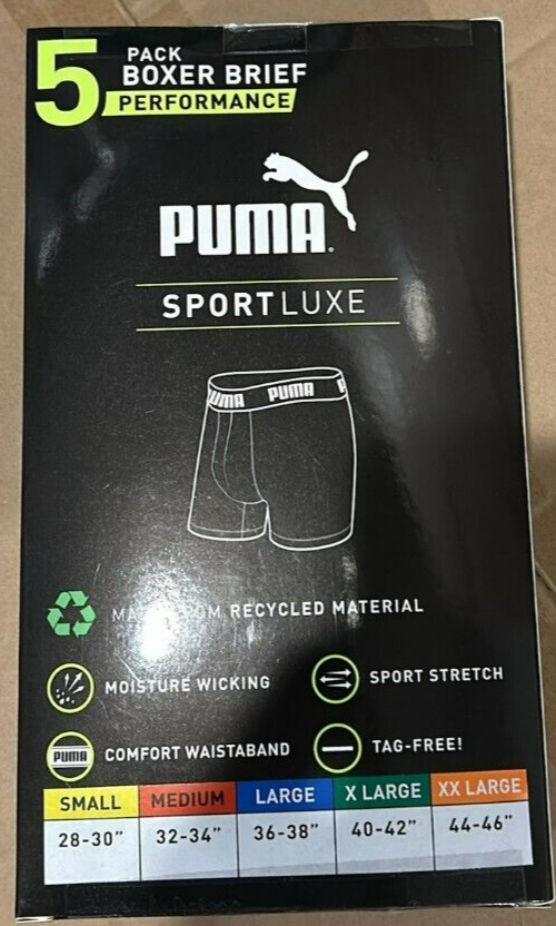 Puma Mens Boxer Brief Sport Luxe Performance Athletic Underwear XL 5 Pack