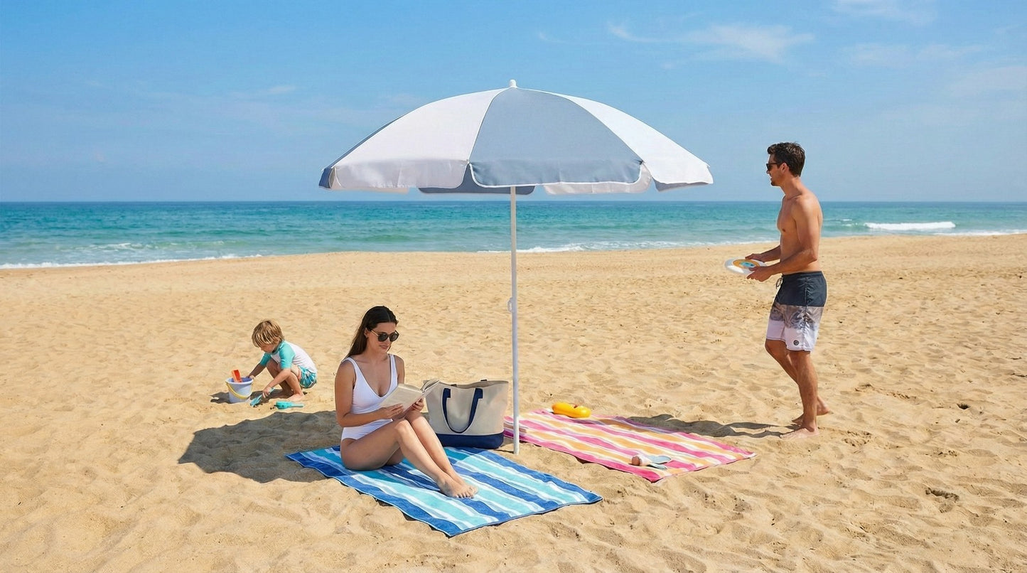 Marquee Beach Umbrella Portable 1.8M Canopy Sunshade Sun Protection Blue White