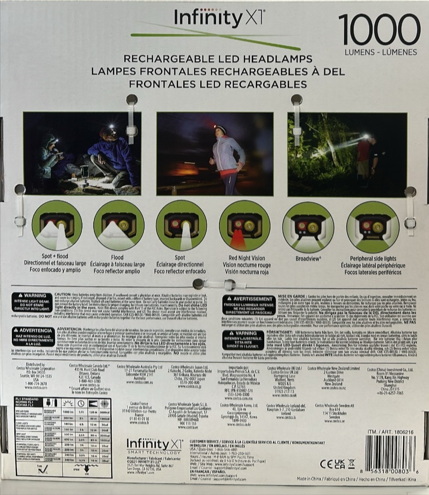 Infinity X1 Rechargeable Headlamp 1000 Lumen LED Light Camping Hiking 3 Pack