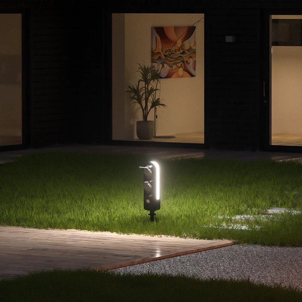 Click 5 Outlet Garden Stake Light with Sensor Yard Outdoor Powerboard IP55