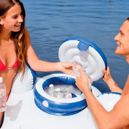 Intex River Run 2 Person Inflatable Lounge Floating Tube Float with Drink Cooler