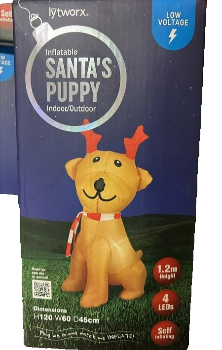 Lytworx Christmas Decorations Outdoor 1.2m Inflatable Dog Decor LED Light Garden