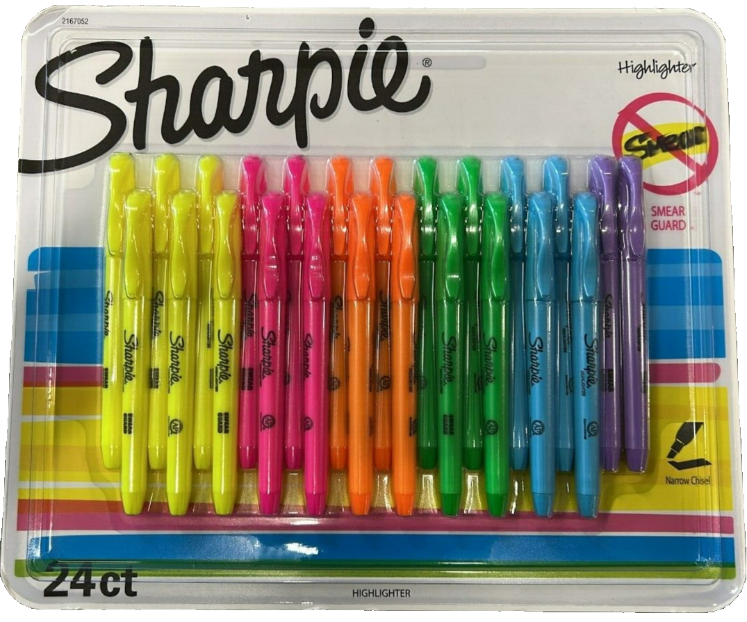 Sharpie Highlighters Marker Pen Narrow Chisel Tip Markers Multicoloured 24 Pack