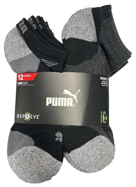 Puma Men's Repreve Low Cut Sport Socks 12 Pairs Athletic Sock Shoe Size 10-13