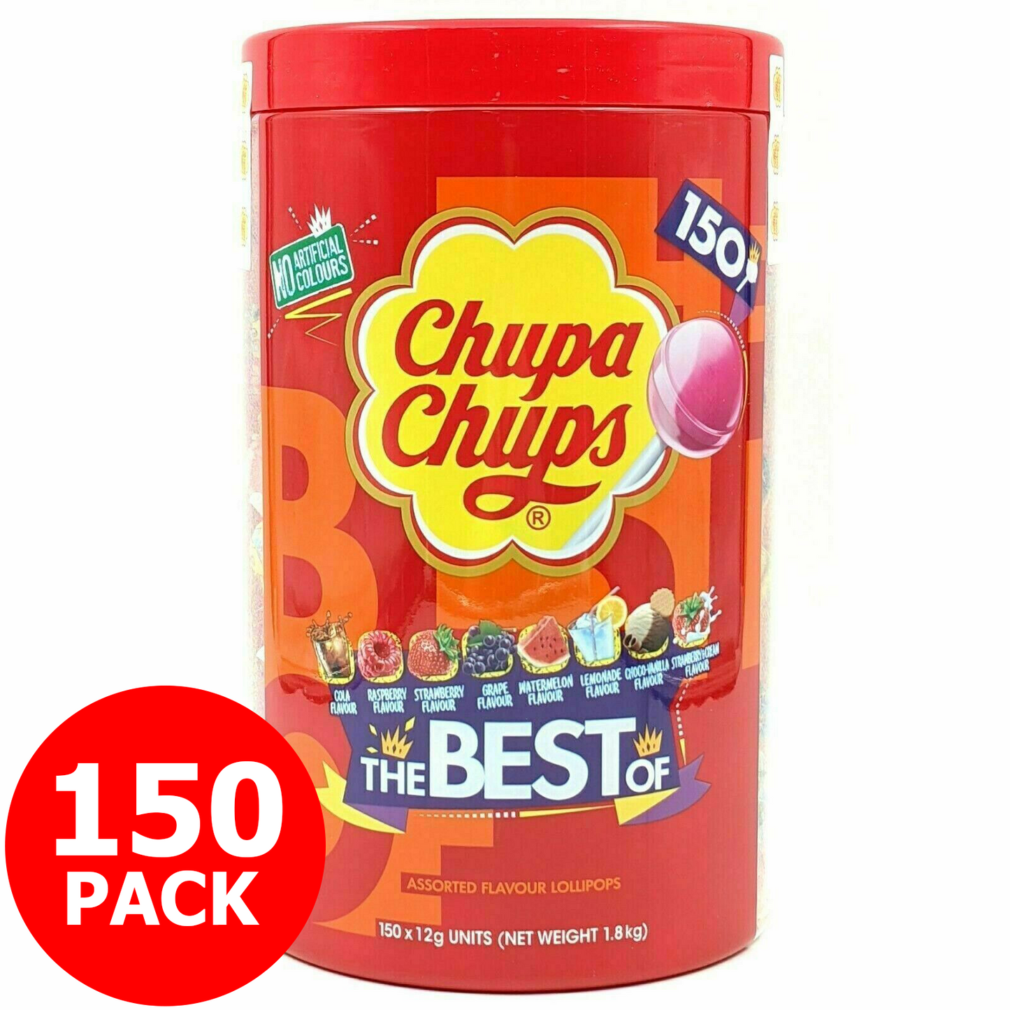 Chupa Chups 150-Pack 1.8kg The Best Of Assorted Flavour Lollipops 150 x 12g