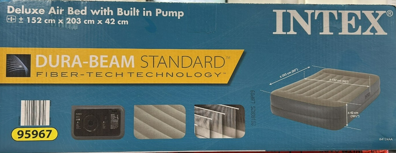 Intex Dura-Beam Inflatable Mattress Standard Deluxe Air Bed with Built in Pump