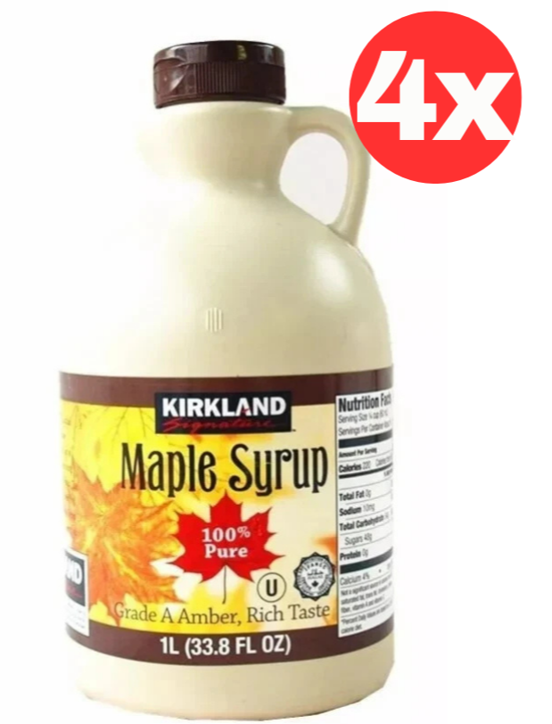 4x Kirkland Sugnature Maple Syrup Pure Grade A Amber Color Rich Taste 1 Litre