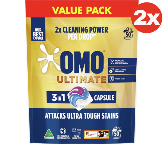 OMO Ultimate 3 in 1 Laundry Capsules Detergent Stain Remover 100 Pack Bulk