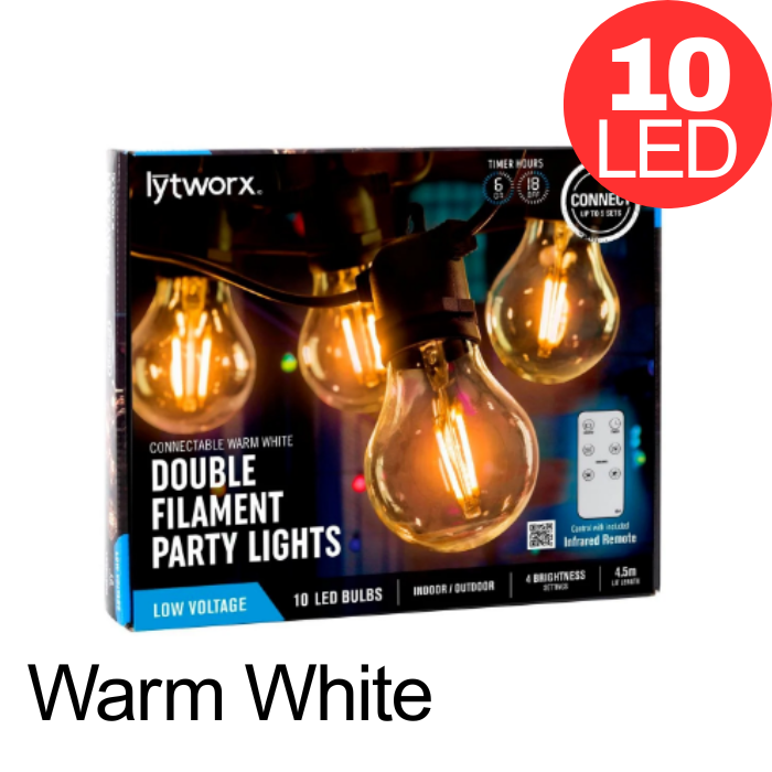 Lytworx Connectable Double Filament 10 LED Bulbs Warm White Xmas Party Lights