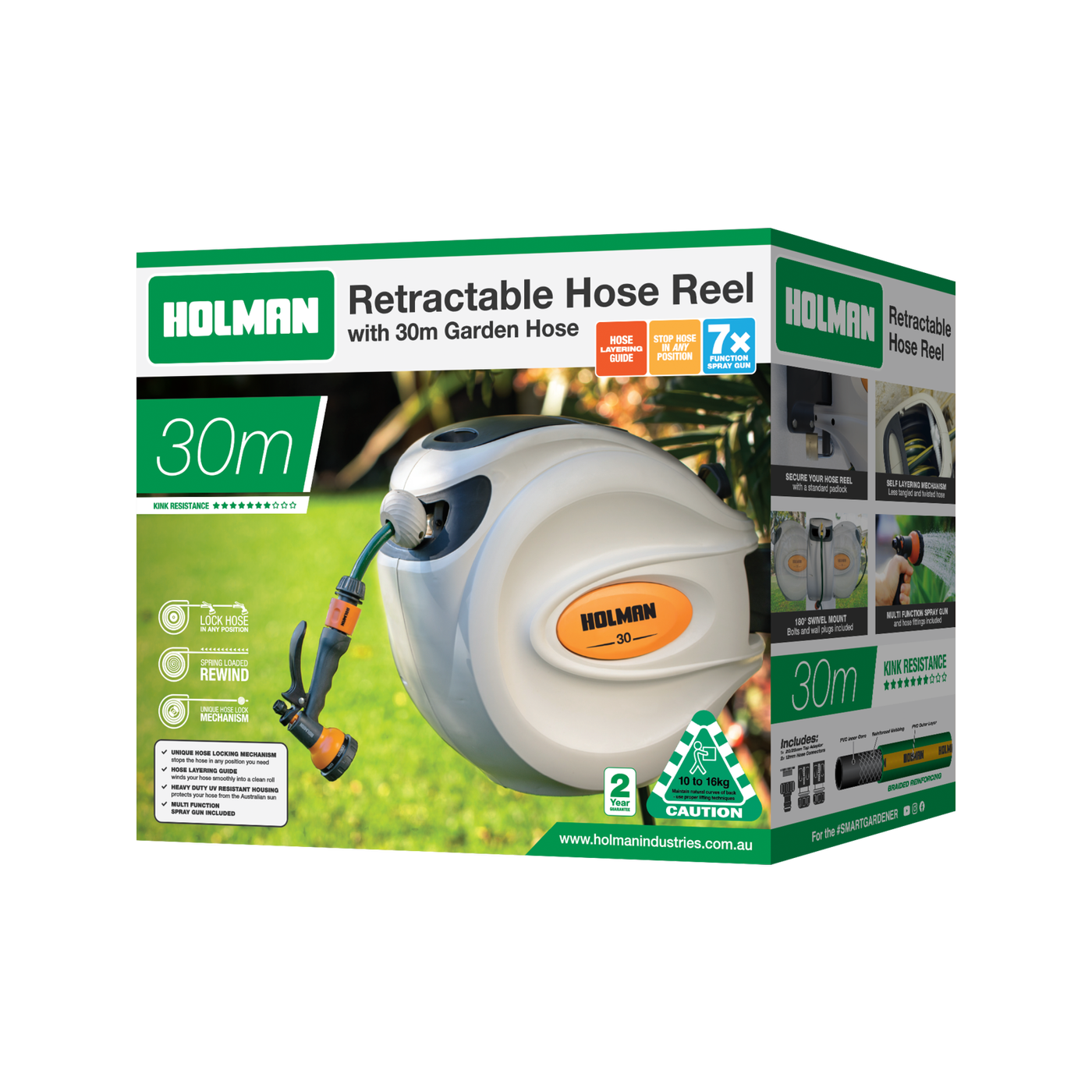 Holman 30m Hose Reel Retractable Spray Gun Auto Rewind Garden Carwash Wall Mount