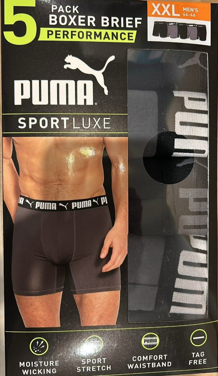 Puma Mens Boxer Brief Sport Luxe Performance Athletic Underwear XXL 5 Pack
