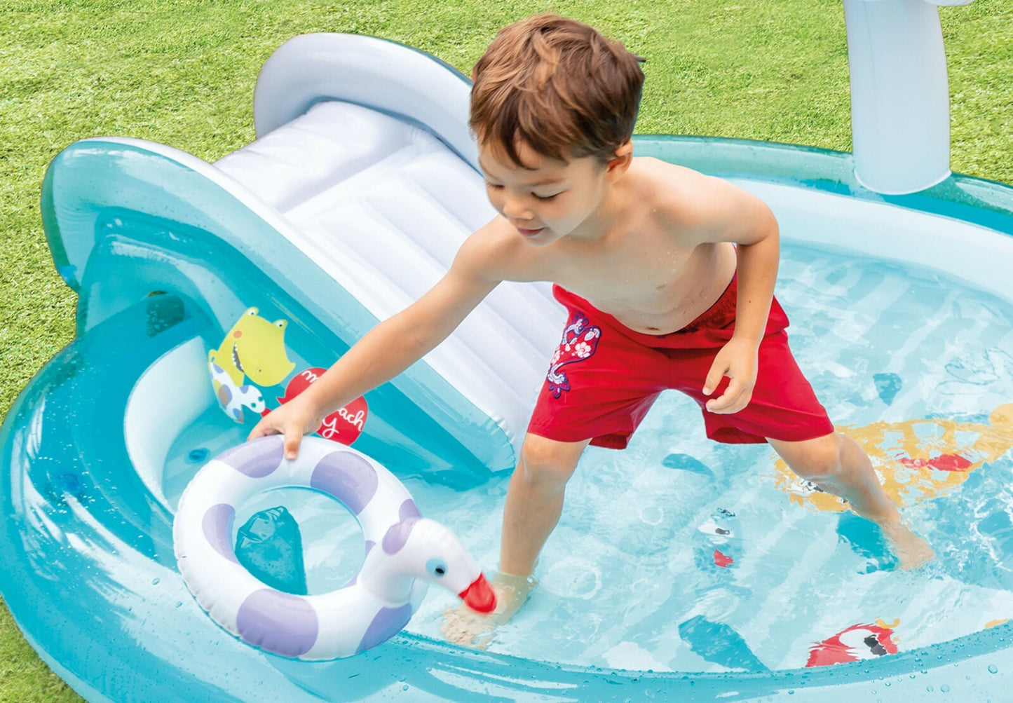 Intex Inflatable Gator Kids Play Pool Slide Swimming Spray with Center Baby