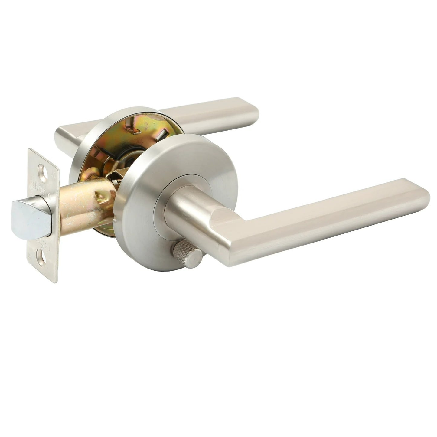 Ikonic Fellino Privacy Lever Door Knob Handle Set for Bedroom Brushed Nickel