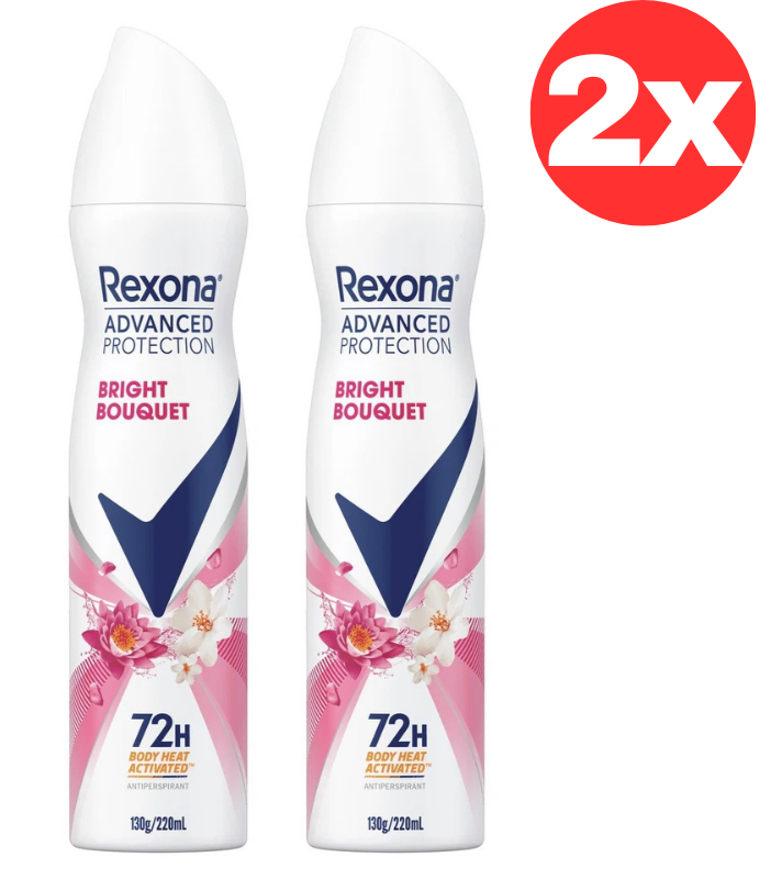 2x Rexona Women 72H Advanced Antiperspirant Deodorant Aerosol Bright Bouquet