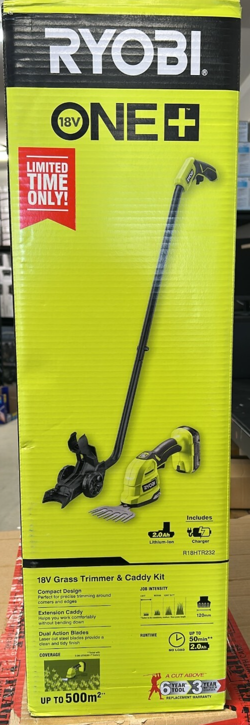 Ryobi 18V ONE+ 2.0Ah Lithium Grass Trimmer Shear And Caddy Kit Includes Charger