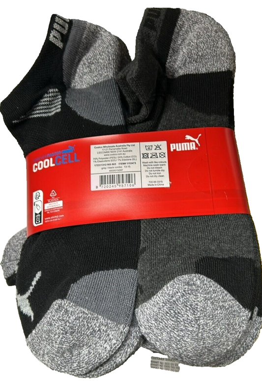 Puma Men's No Show Sock CoolCell Casual Sport Socks Size 13-15 Black Grey 8 Pack
