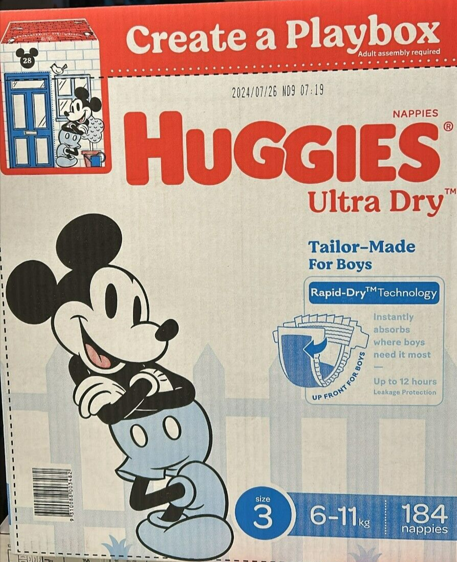 Huggies Boys' Ultra Dry Nappies Size 3 Crawler 184 Disposable Diapers 6-11kg