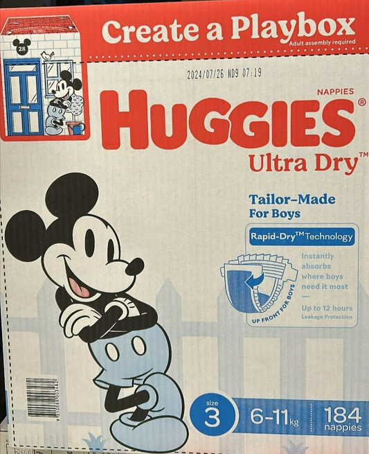 Huggies Boys' Ultra Dry Nappies Size 3 Crawler 184 Disposable Diapers 6-11kg