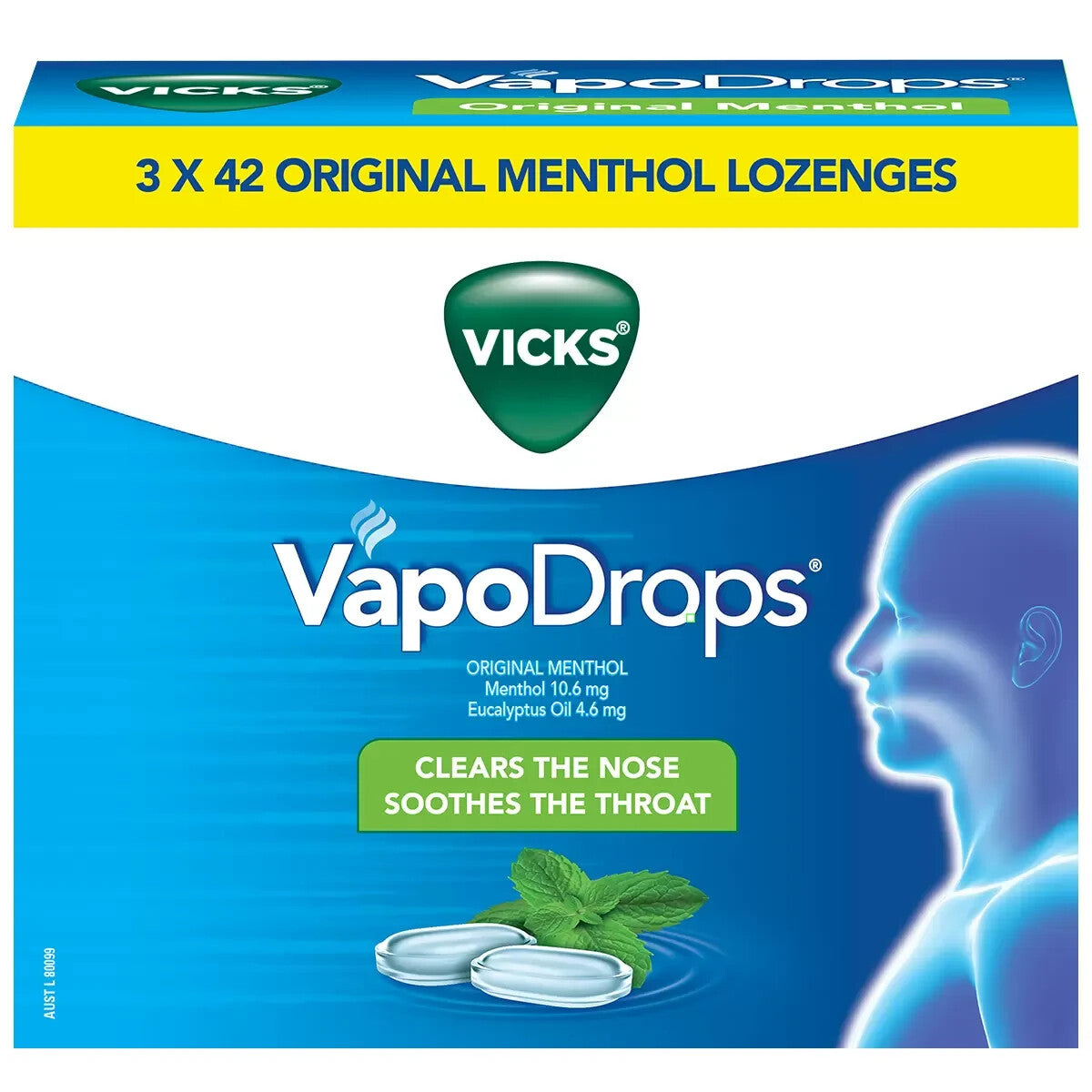Vicks VapoDrops Menthol Lozenges Cough and Cold Sore Throat  42 x 3 Pack