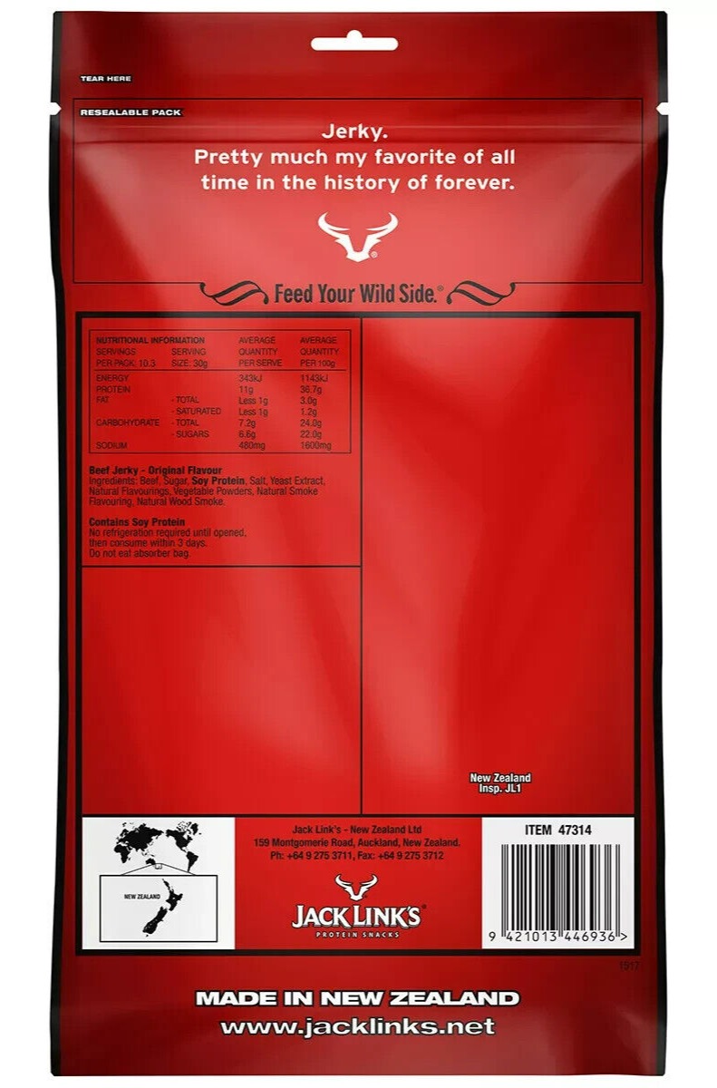 4x Jack Link's Original Beef Jerky Protein Snacks Made In New Zealand 310g