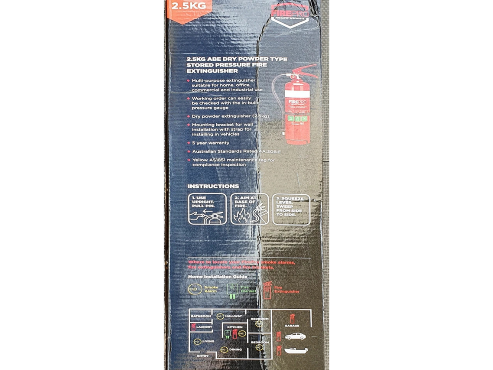 FirePro 2.5kg Dry Powder Fire Extinguisher – Car, Boat, Home, Caravan + Bracket