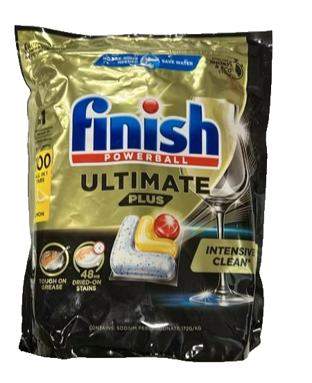 Finish Powerball Ultimate Plus Dishwashing Glasswear Clener Tabs Lemon 100 Count
