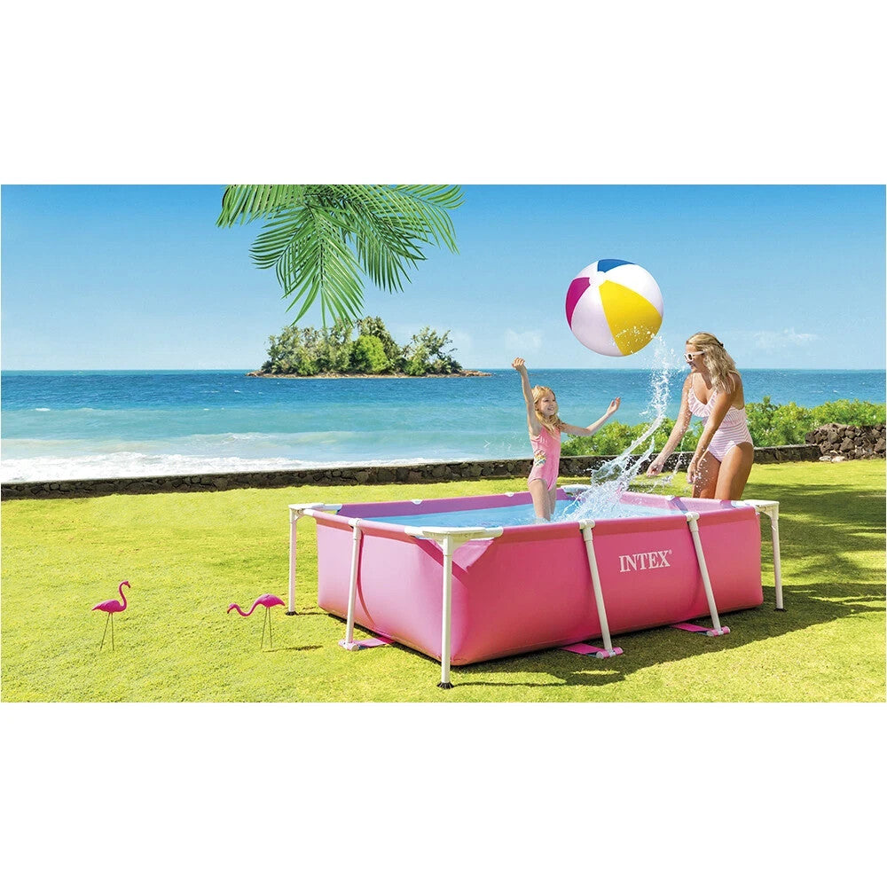 Intex Rectangular Pink Frame Above Ground Swimming Pool Outdoor Garden 2.2x1.5m