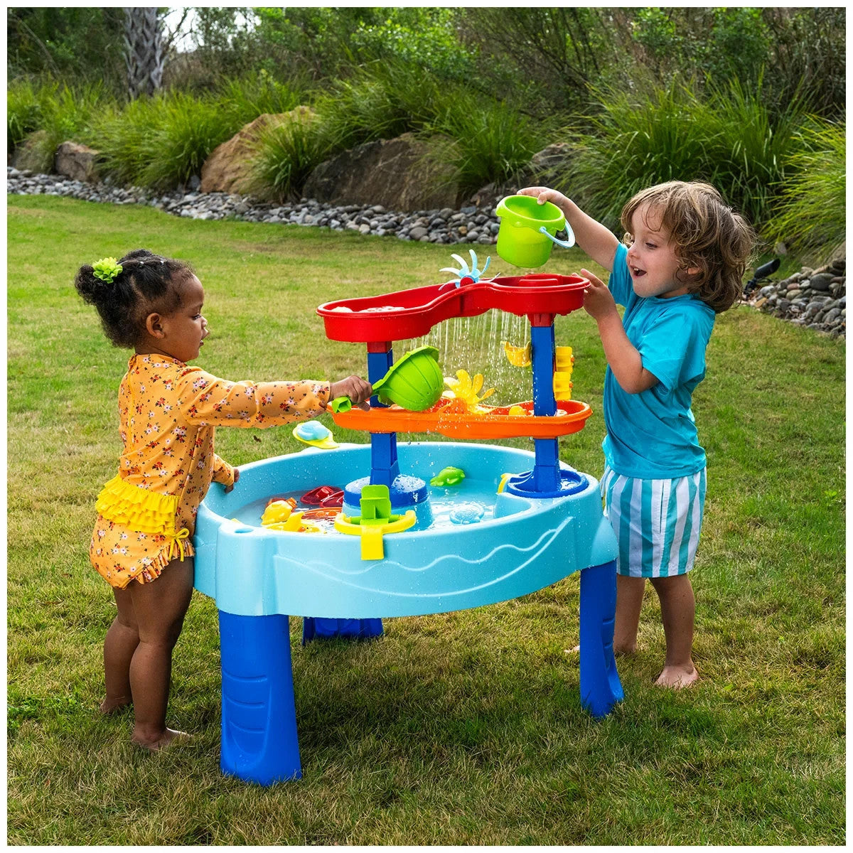 Step 2 Double Cascading Rapids Water Table Kids Play Toy 23 Pcs Accessories