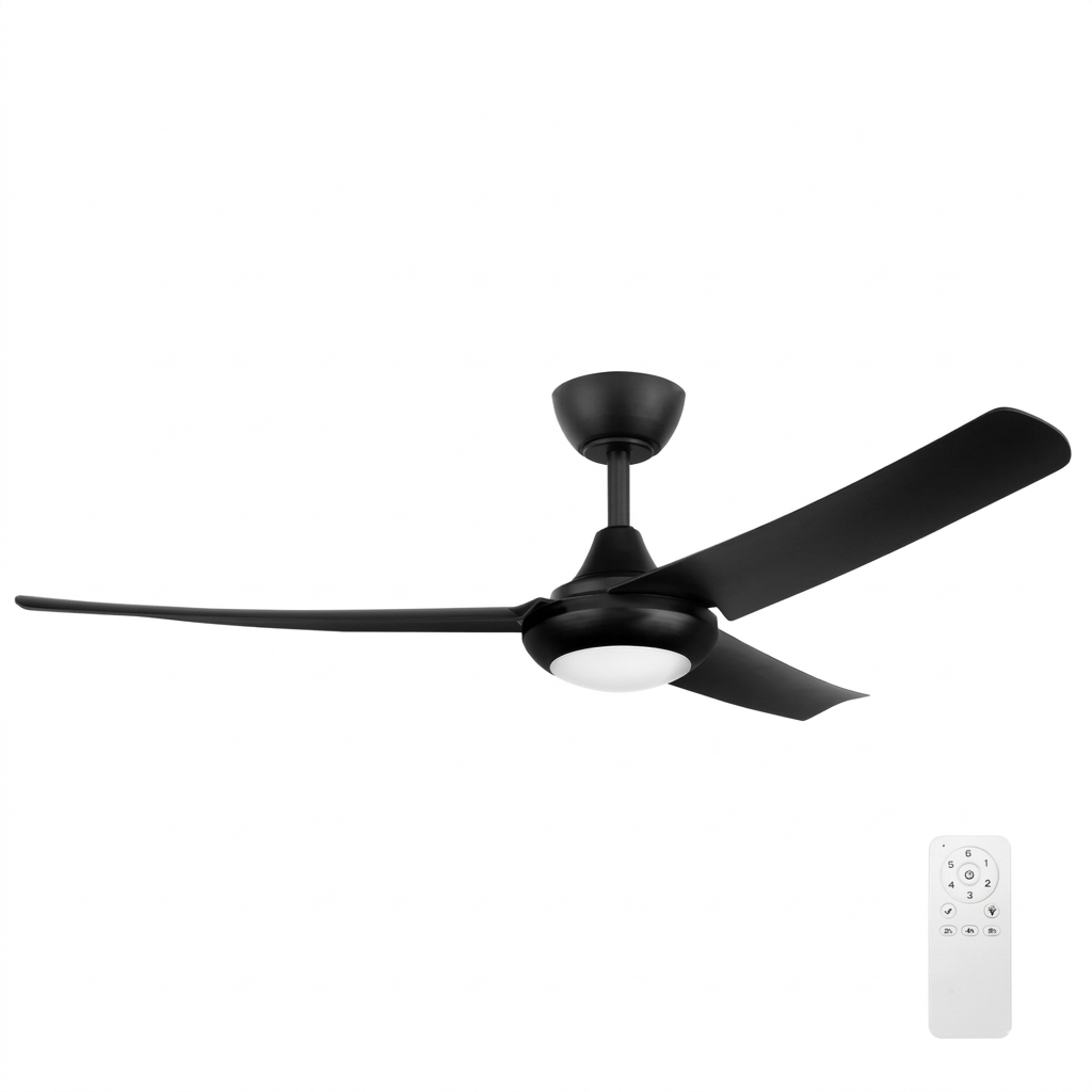 Brilliant Duque 132cm DC Ceiling Fan 3 Blade with LED Light Remote Control Timer Black