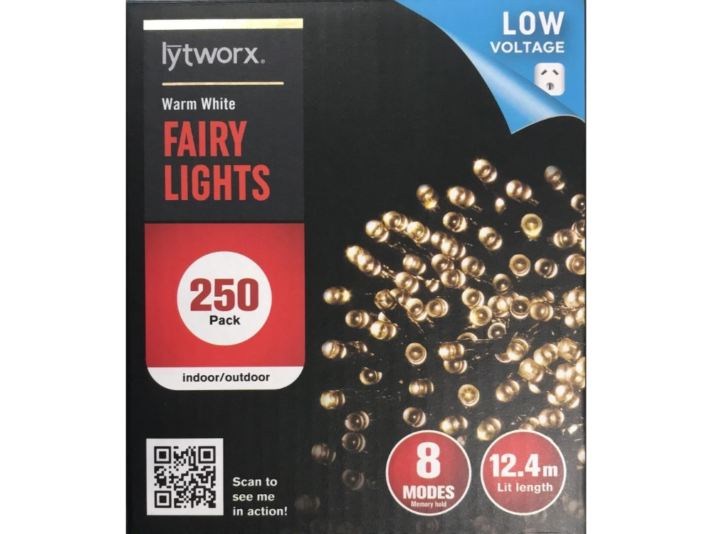 Lytworx 12.4m LED Fairy String Lights – 250 Warm White Bulbs