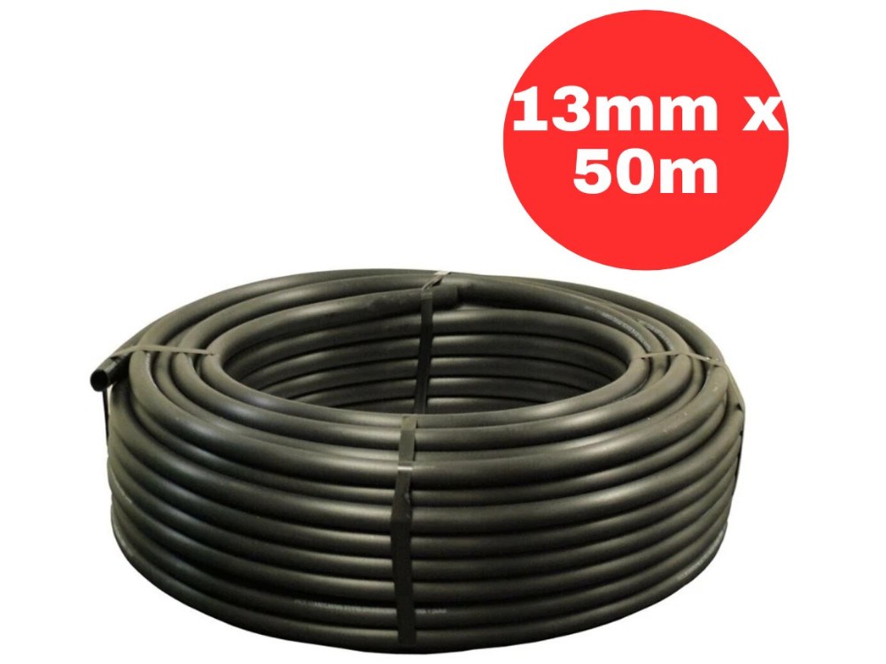 K-Rain 13mm x 50m Black Poly Irrigation Pipe Garden Watering Tube