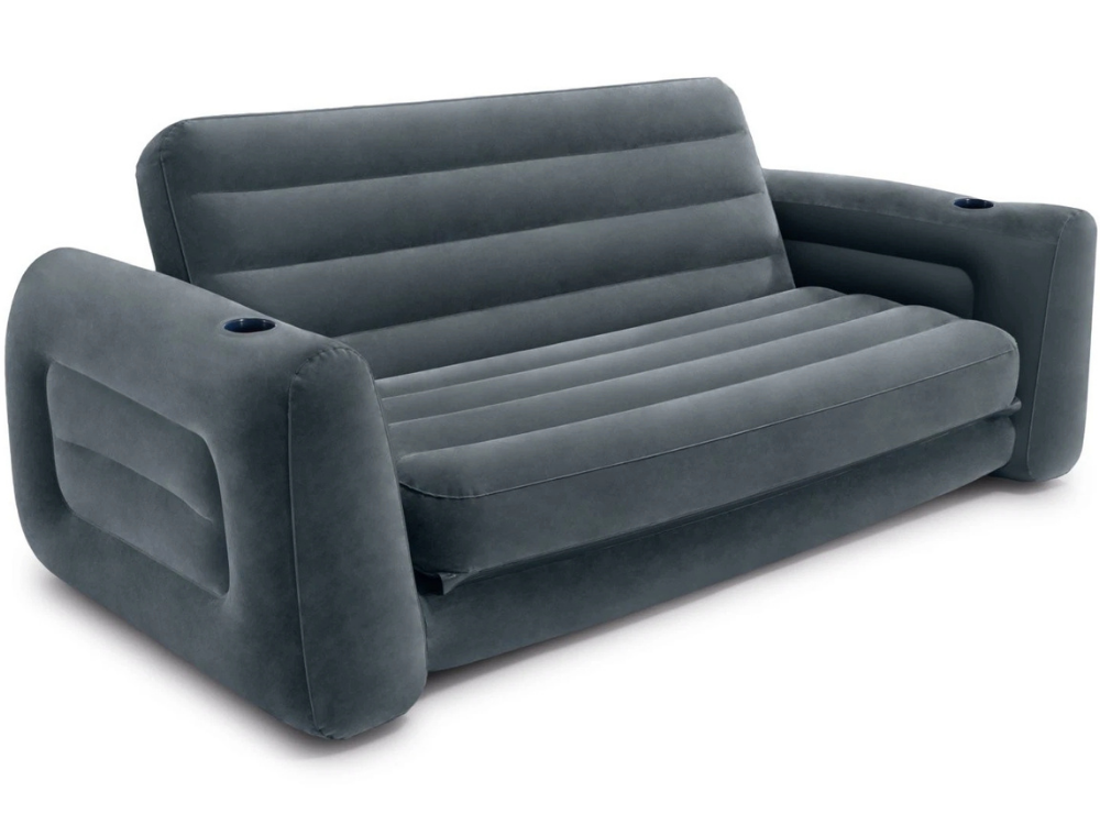 Intex Inflatable Pull-Out Sofa Bed – Air Couch Lounge for Camping with Drink Holder