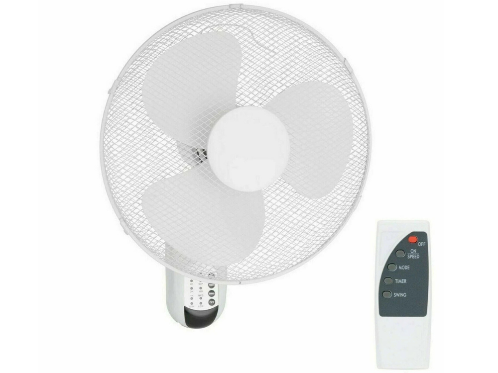 Click 40cm Wall Fan – 3-Speed, Remote & Timer – White