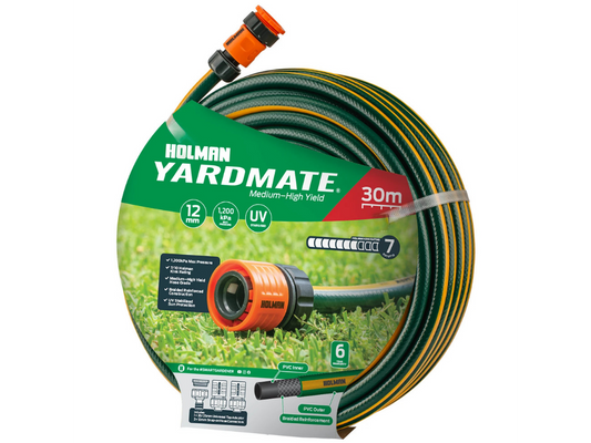 Holman Yardmate 12mm x 30m Garden Hose – UV Stabilised Lawn Watering Hose