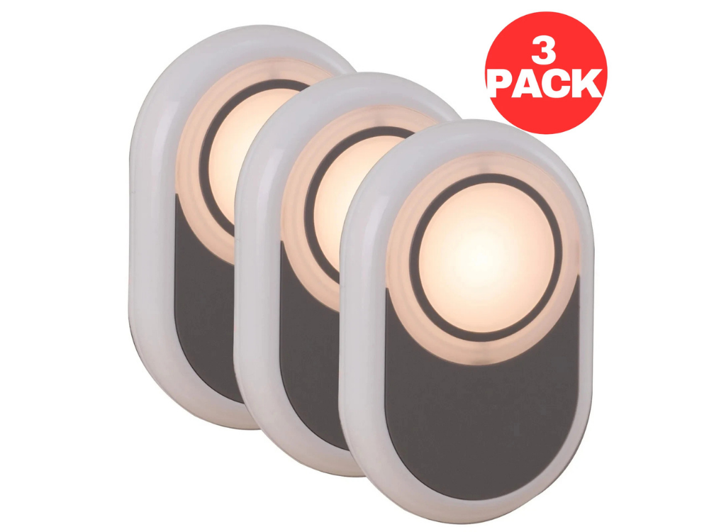 Arlec 240V Plug-In LED Night Light 3 Pack – Dusk to Dawn, Warm White