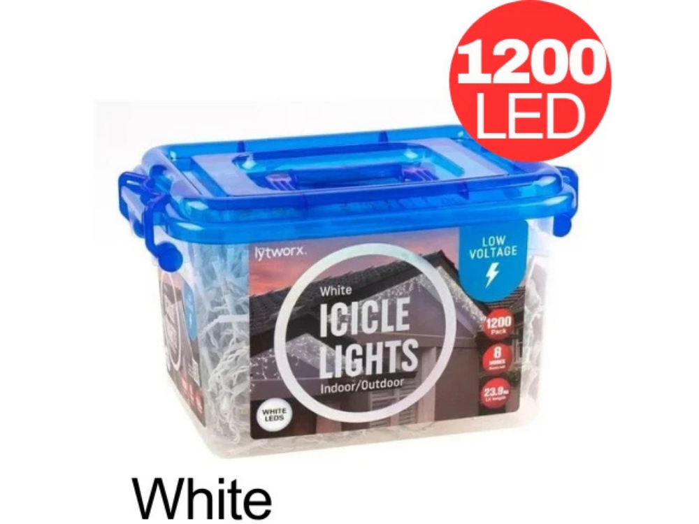 White LED Icicle Lights 1200 – Lytworx Xmas String Lights