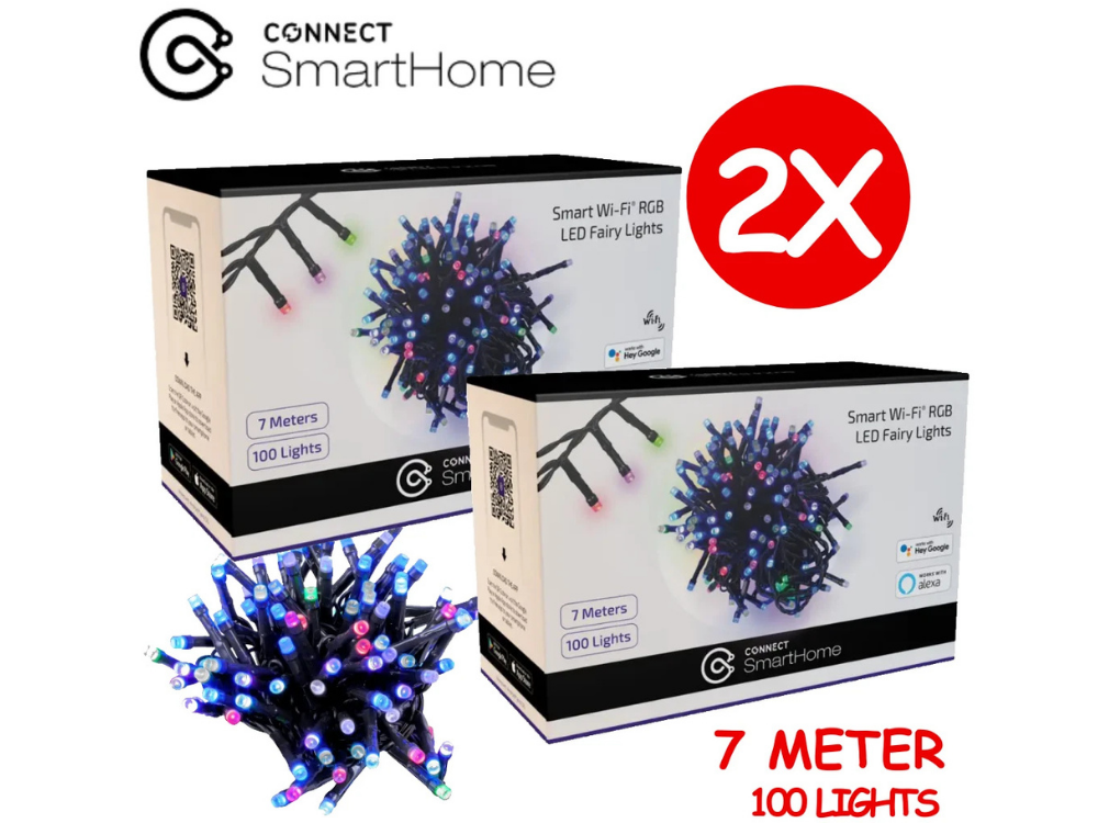 2X Laser Smart WiFi Fairy Lights – 100 LED String, Google & Alexa Compatible