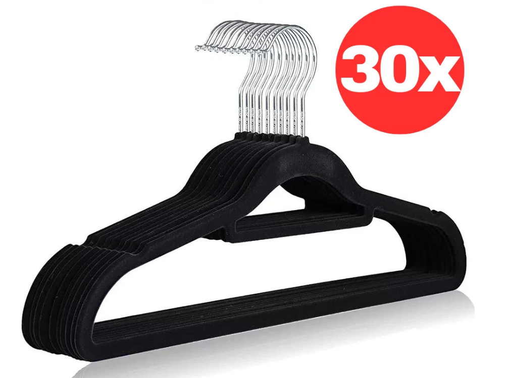 30x Slim Velvet Flocked Hangers – Non-Slip Black Coat Hangers