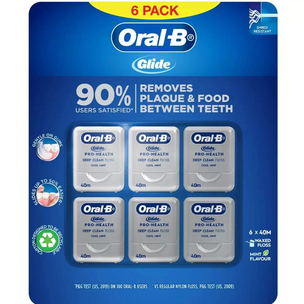 Oral-B Glide Dental Floss Pro Health Deep Clean Cool Mint Flosser 6 x 40M