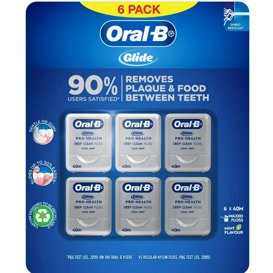 Oral-B Glide Dental Floss Pro Health Deep Clean Cool Mint Flosser 6 x 40M