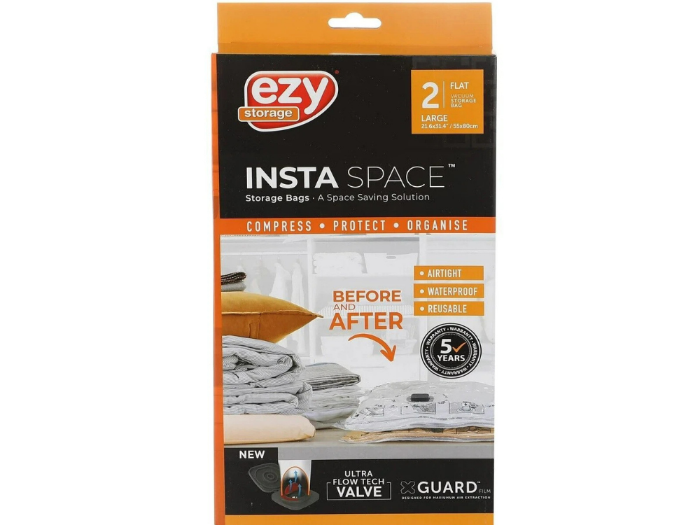 Ezy Vacuum Storage Bags Large Flat Clothes Organiser 2-Pack Space Saver