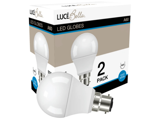 Luce Bella A60 B22 LED Bulb 8W Cool White 806lm – 2 Pack