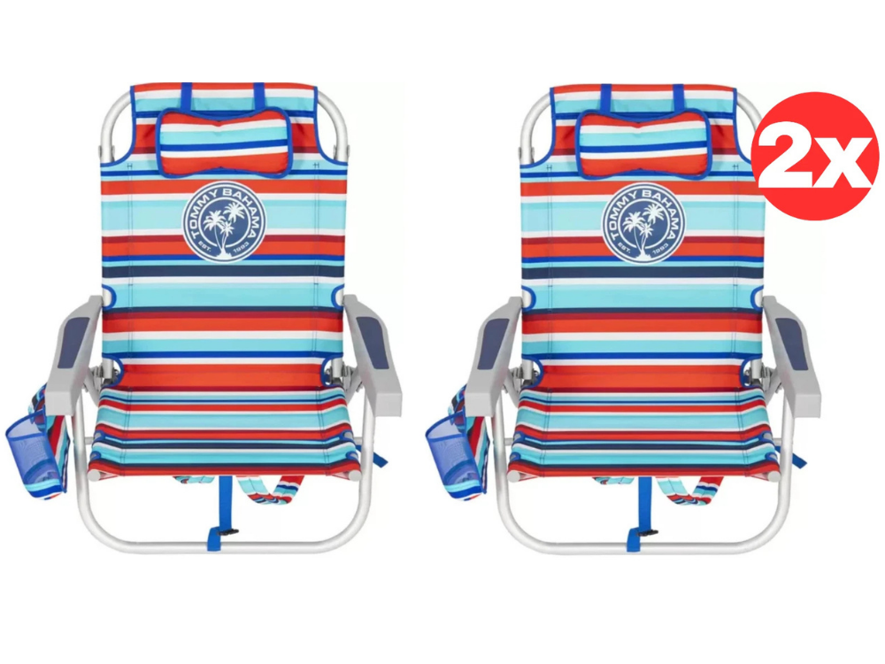 2x Tommy Bahama Backpack Cooler Chairs with Storage Pockets