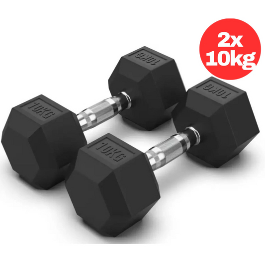 10KG Rubber Hex Dumbbell Fitness Home Gym Exercise Strength Weight Set Pair
