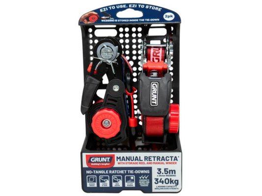 Grunt Manual Retractable Tie Straps 25mm x 3.5m – 2 Pack