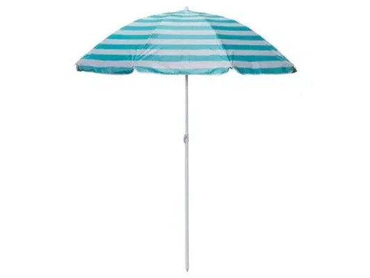 Marquee 1.8m Beach Umbrella – Aqua Stripe Sun Shade
